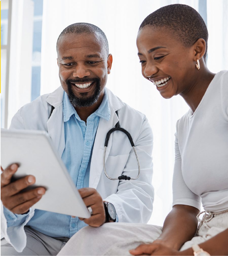 A practitioner reviewing information with a client